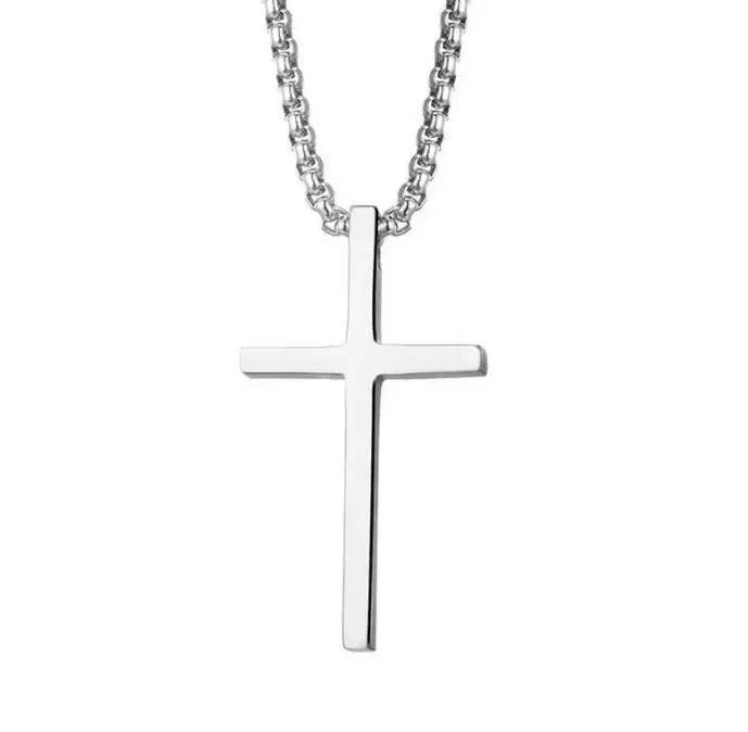 Wholesale Men's Accessories Christian Heavy Link Box Chain with Jesus Cross Stainless Steel Pendant Sweater Necklace